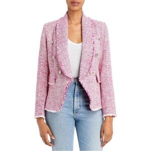 Aqua Womens Pink Raw Hem Tweed Office Wear Double-Breasted Blazer Jacket NWT M
